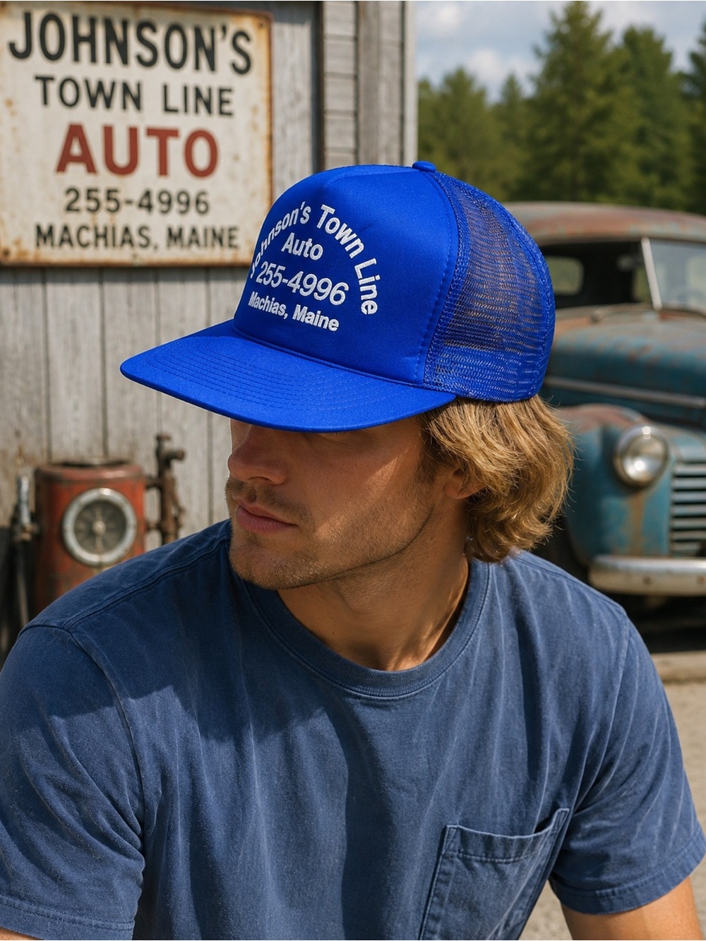 Vintage‎ Truckers hat mesh snap back adjustable blue white OS